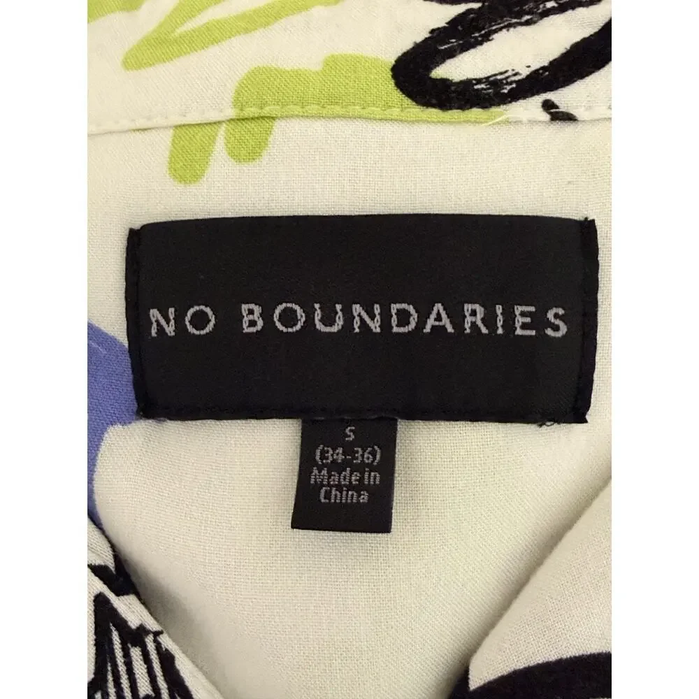 No boundaries, Men’s Hawaiian short sleeve button down shirt Whi/Grn/Blk - S